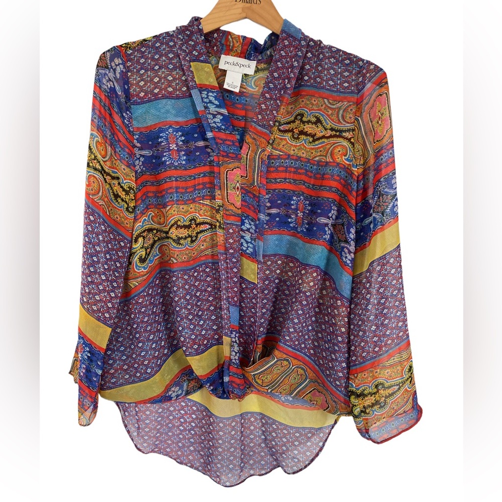 Boho Peck multicolor sheer 3/4 sleeve top